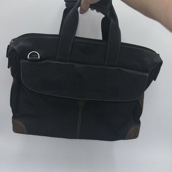 Johnson and Murphy black pebble leather canvas vintage messenger bag RARE